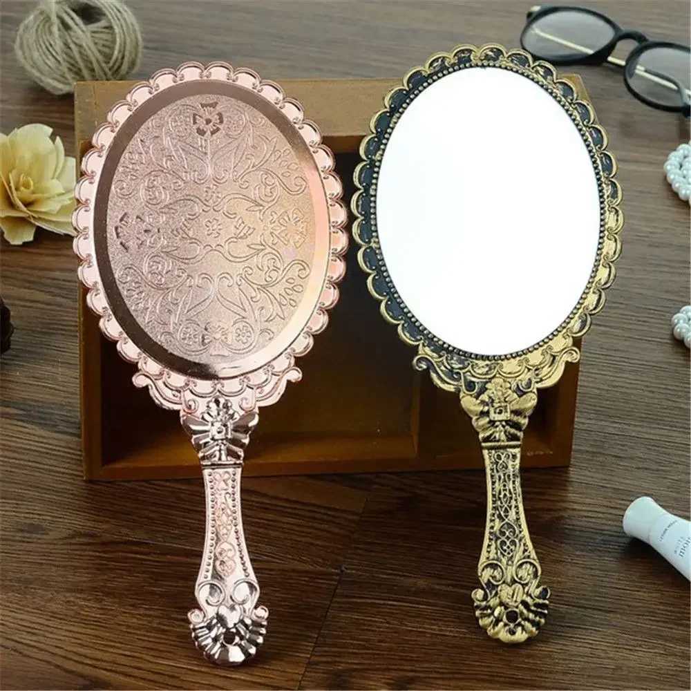 Portable Handheld Makeup Vanity Mirror Retro Carved Makeup Hand Mirror SPA Salon Compact Women Cosmetic MirrorsXJ241213