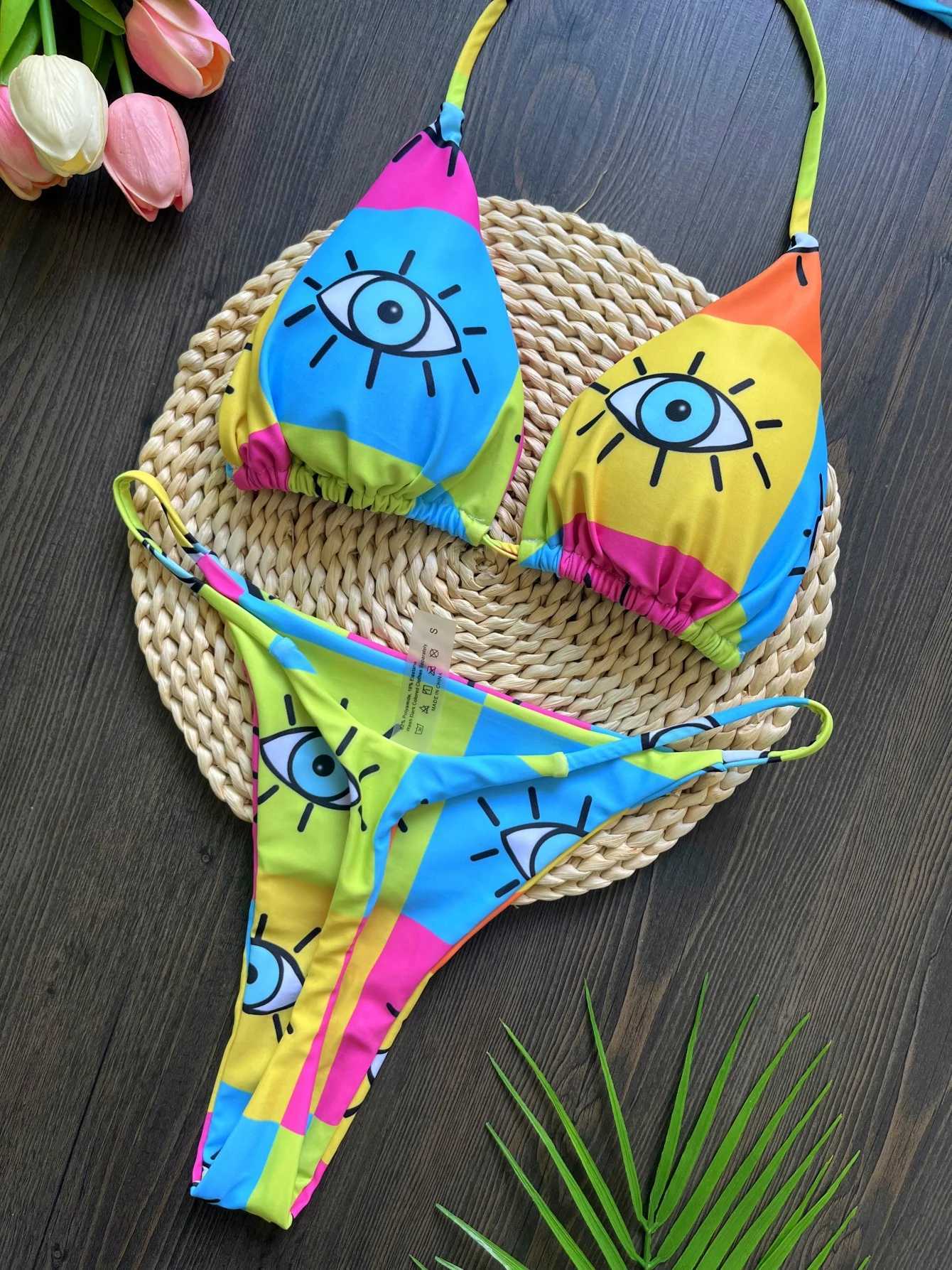 RUOTONSEPT New Sexy Print Bandage Bikini Set Womens Swimsuit Two-piece Triang Halter Swimwear Bathing Suit Brazilian BiquinisXJ241212