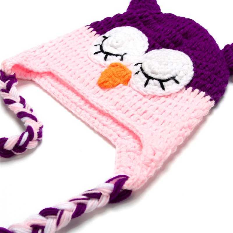 Crochet Baby Owl Hat Multiple Shape Colors Newborn Owl Cap Photo Props Infant Toddler Knitted Beanie With BraidXJ241213