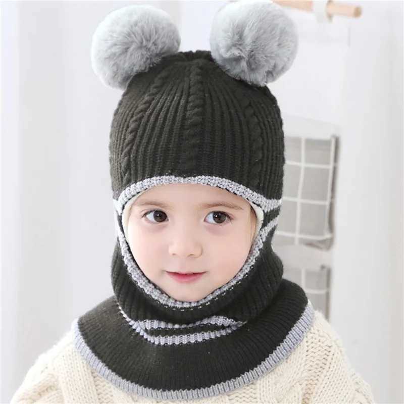 Childrens Hat Autumn And Winter Plus Velvet Thick Warm Woolen Cap Baby Bib Face Protection Cap High Quali Hats New FashionXJ241213