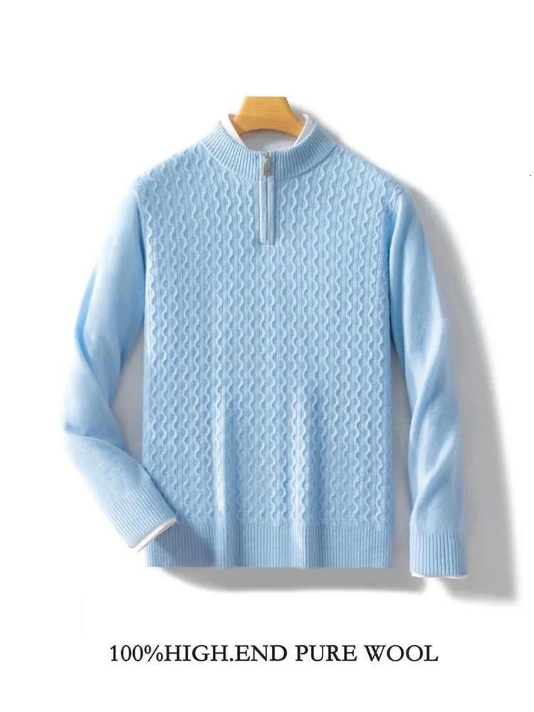 Autumn/Winter Mens Half High Neck Thick 100% Pure Wool Sweater Long Sleeve Business Warm Cashmere Bottom Sweater 241210