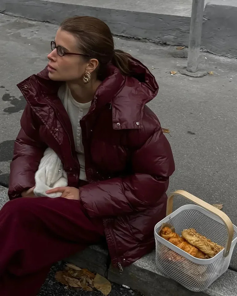 2024 Winter Solid Drawstring Quilted Cotton Coat Fashion Stand Collar Hooded Warm Jacket Lady Thicken Casual Streetwear 241212