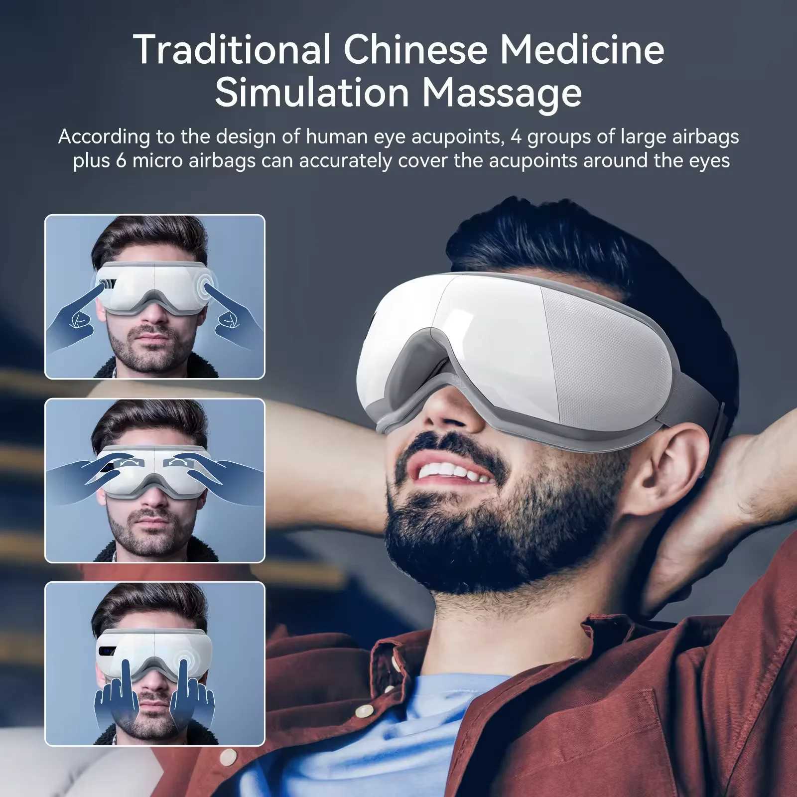 Intelligent 3D Airbag vibration heating eye massager eye care instrument with Bluetooth eye massage music to relax migraines and improve sleep W241213