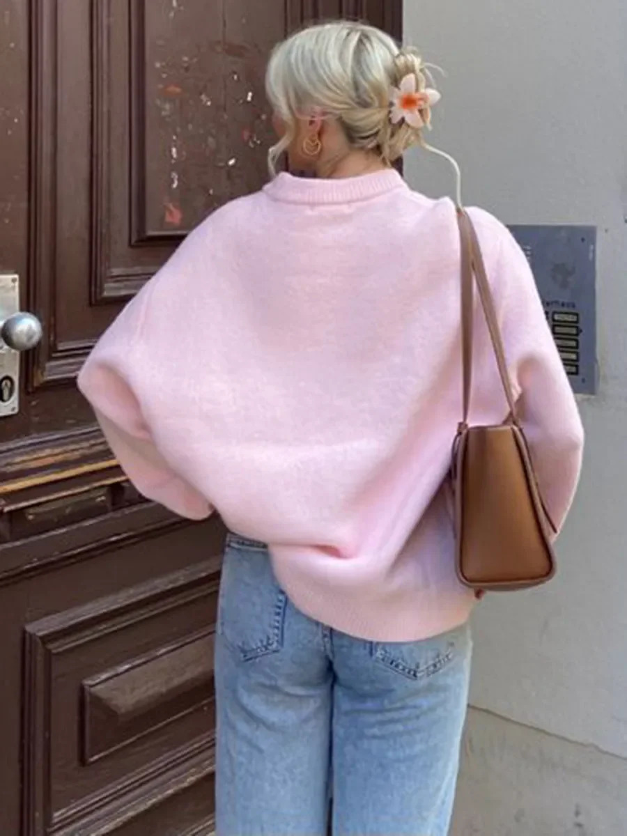 Womens Autumn Winter Knit Sweater Casual Loose Long Sleeve O Neck Solid Color Knitwear Female Fall Knitted Pullovers Tops Daily 241203