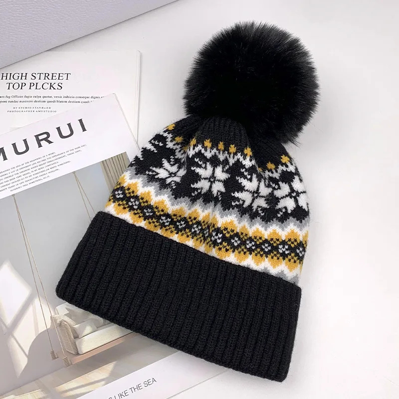 Hair Winter Cashmere Warm Wool Hat Fashion Christmas Snowflake Warm Knitted Hat 241205