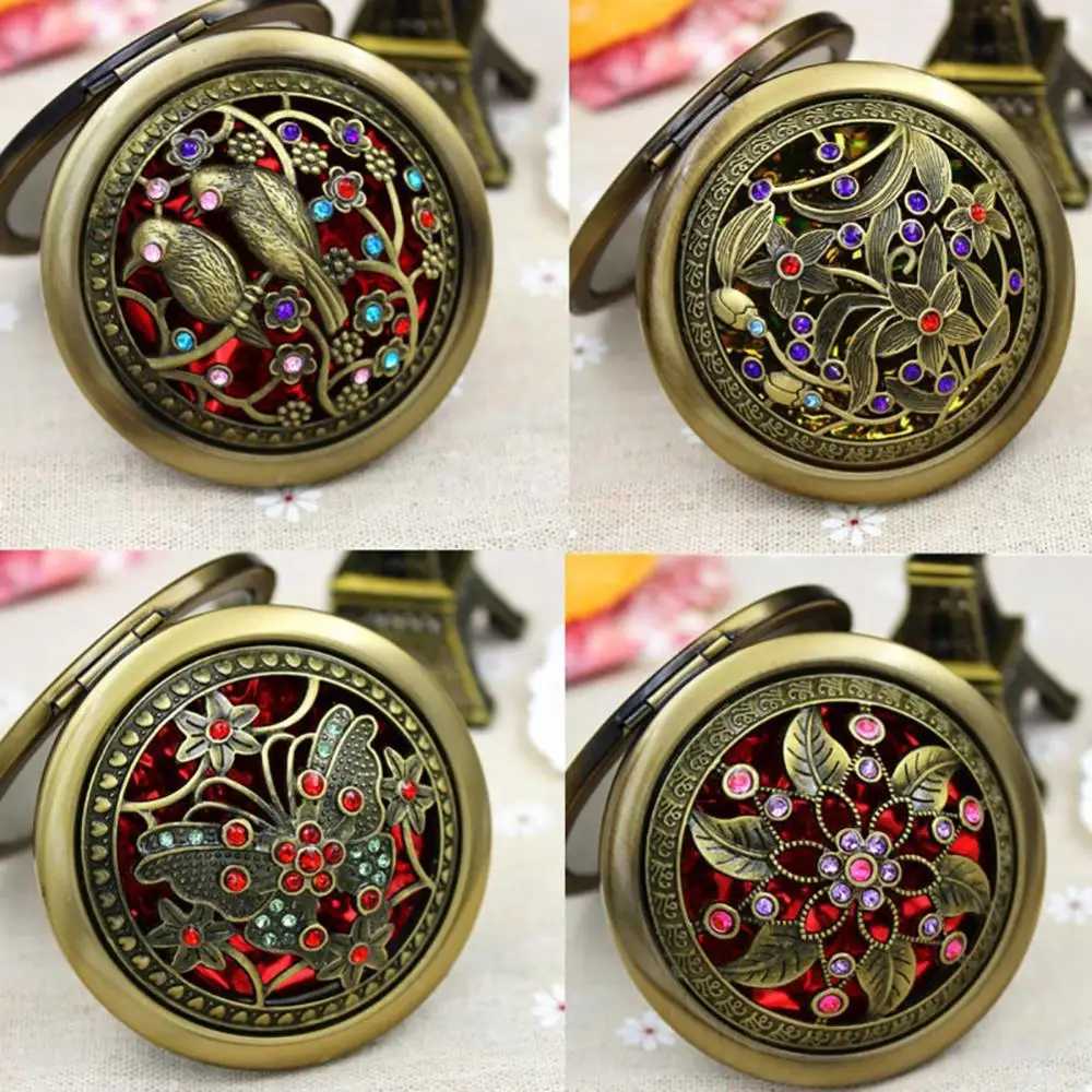 Vintage Folding Pocket Mirror Round Hollow Flower Mini Folding Mirrors Chinese Style Double-sided Makeup Mirror Cosmetic ToolsXJ241213