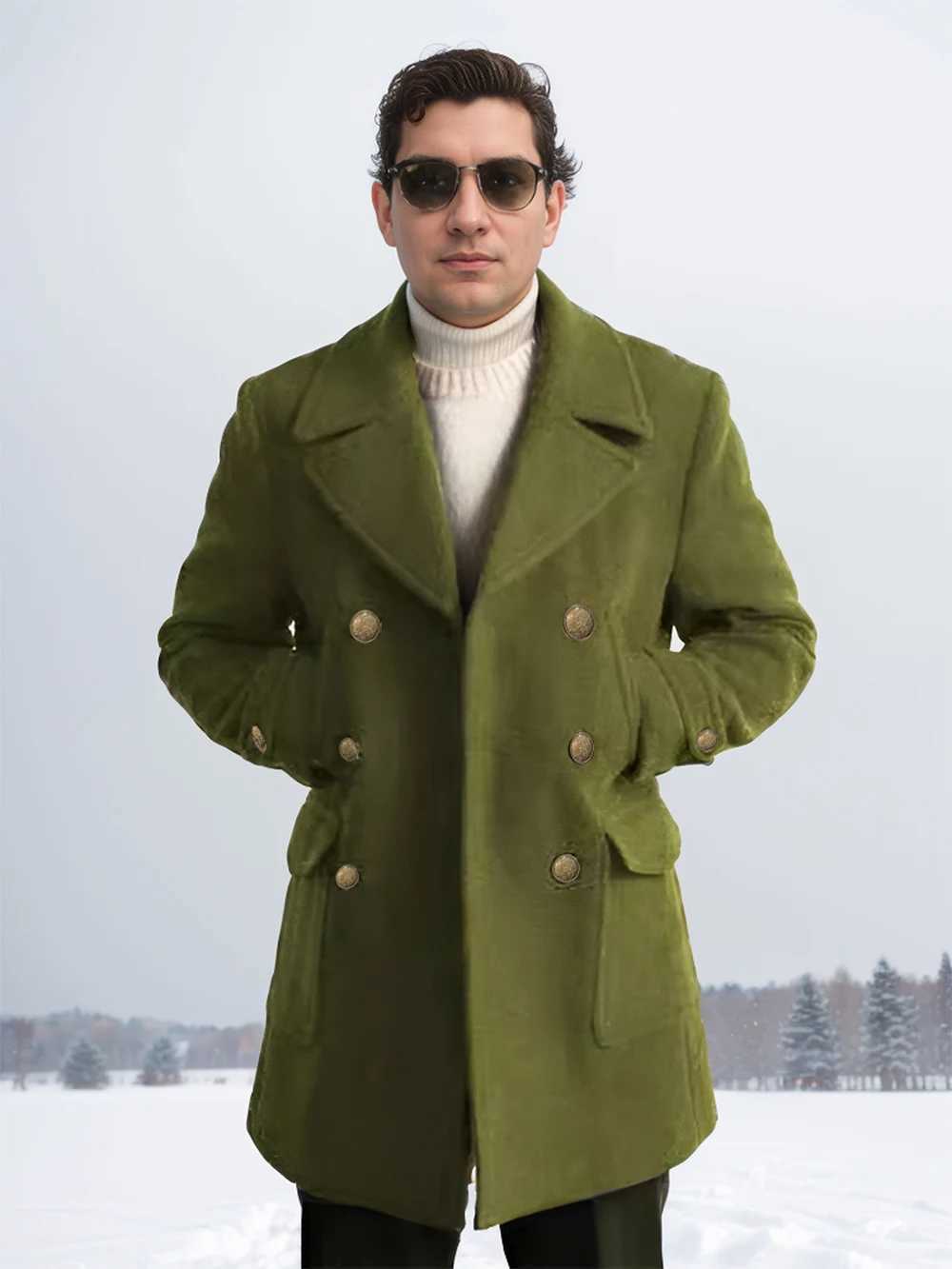 2024 new British style mens clothing mid-length long-sleeved woolen coat autumn and winter coat mens clothingXJ241212