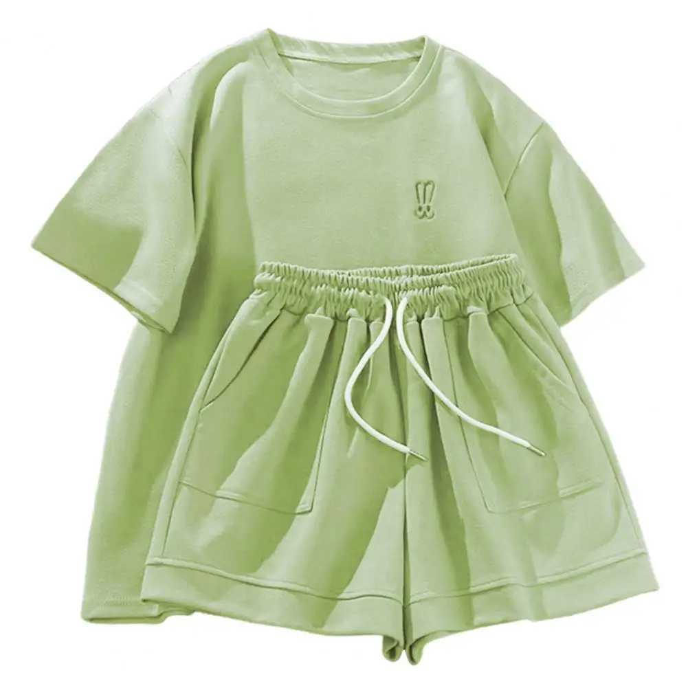 Women's Two Piece Pants Lady Short Pants Set Versatile Womens Tracksuit Set Stylish Round Neck T-shirt Elastic Waist Shorts Suit for Casual Daily