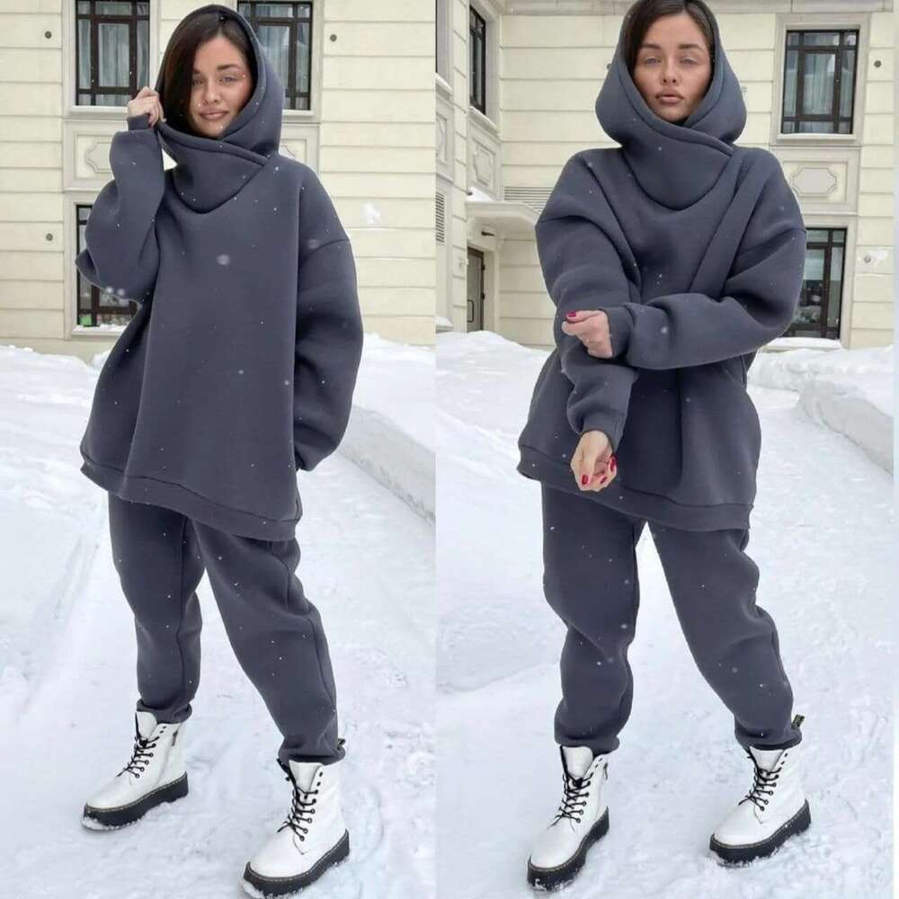 New European American Autumn And Winter Women's Foreign Trade Hoodie Two-Piece Set Trendy Clothing Fashion Casual Temperament