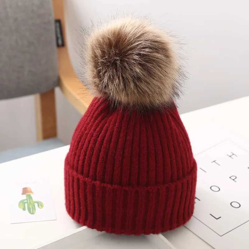 Winter Warm Big Pompom Baby Knitted Hat Cute Hairball Newborn Infant Boys Girls Hat Bonnet Solid Color Kids Cap Beanie 0-12MXJ241213