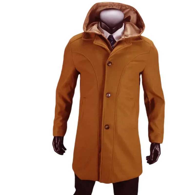 2024 New Woolen Mens Coat Autumn and Winter European and American Fake Two Piece Warm Windproof Coat Hoodie Man ClothingXJ241212