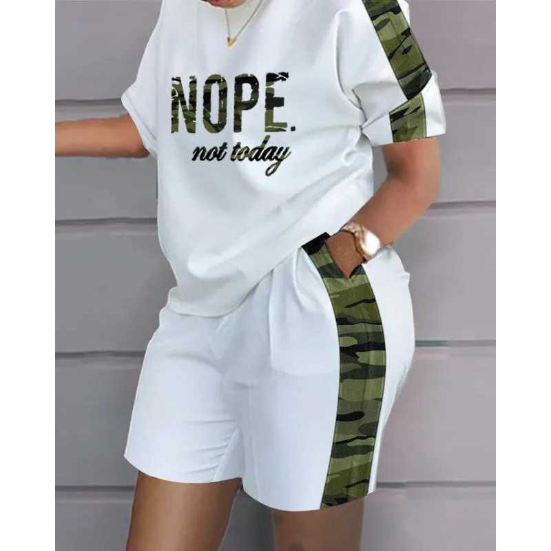 Women's Two Piece Pants 2024 Spring Summer New Womens Clothing round Neck Short Slve Top Casual Shorts Positioning Printing 2-Piece Set Y2412134V