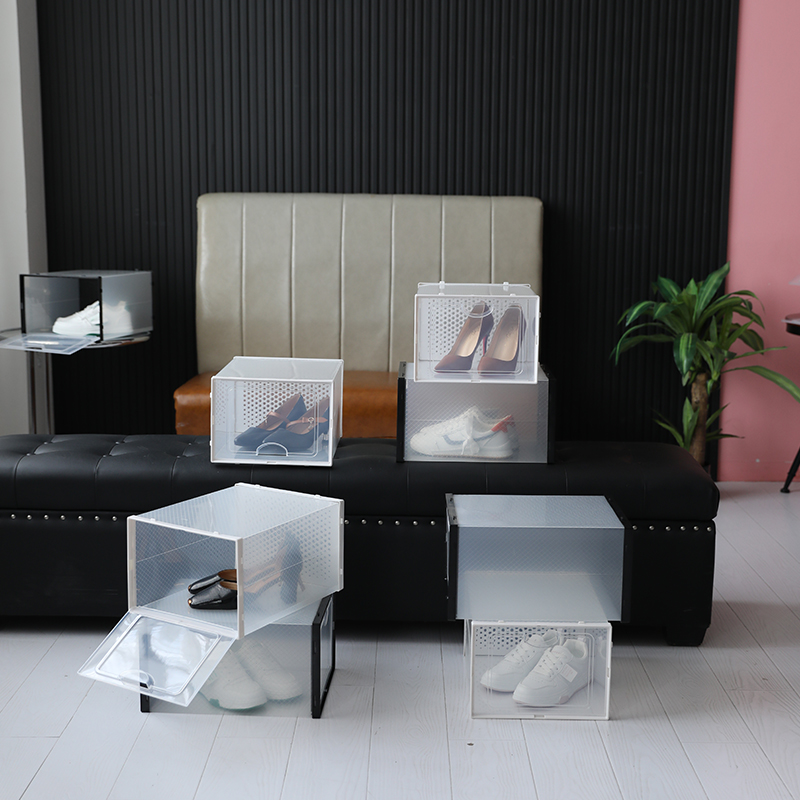 Large double frame plastic transparent shoe box Amazon hot selling folding storage box dustproof and waterproof PP basketball shoe box