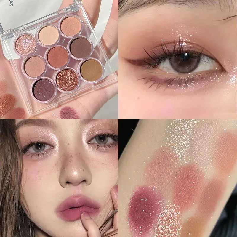 9 Color Green Eyeshadow Palette Festival Makeup Pearly Matte Glitter Eye Shadow Highlights Earth Color Matellic Nude Eye Pigment W241213