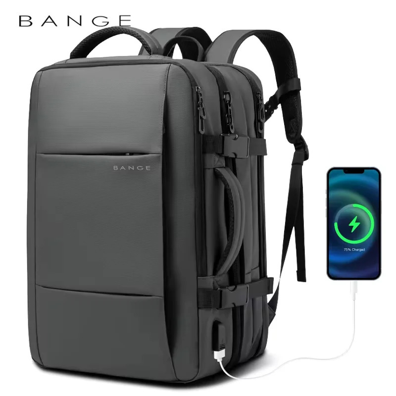 BANGE Aesthetic Men Business Backpack School Expandable USB Bag Large Capacity 17.3 Laptop Waterproof Fashion Travel Backpack 241212