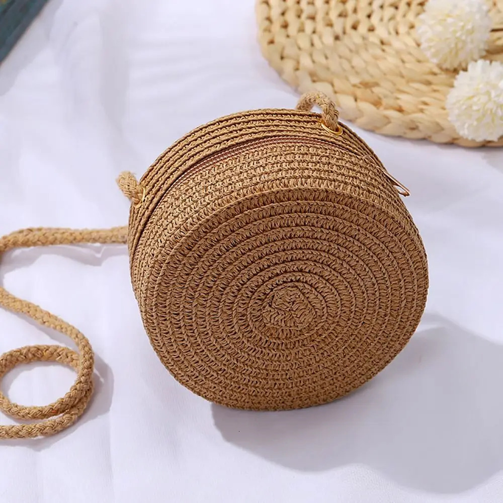 Shell Shape Straw Bag Handmade Handbag Rattan Woven Summer Beach Women Girl Shoulder Bags Children Coin Purse 241203