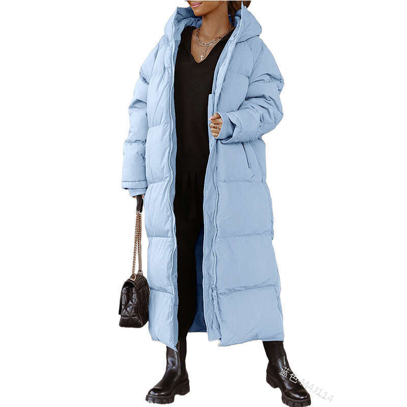 European And American Style Women's New Product Hooded Solid Color Casual Warm Zipper Long Sleeved Jacket Cotton Clothing Fashionable Quality Cla