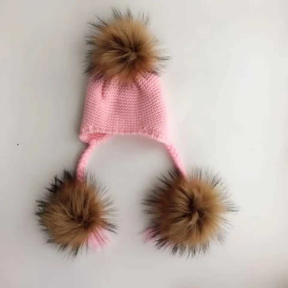 1-3 years Baby Winter Earmuffs Warm Children Winter Hat Knitted Pompom Plush Cotton Baby Warm Hat Cute Girls Boys Winter HatXJ241213
