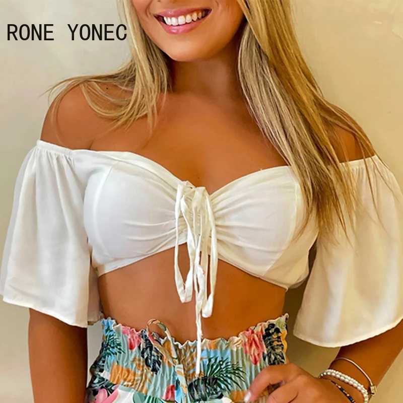 Women's Two Piece Pants Women Elegant Off Shoulder Short Slves High Elastic Waist Lace Up Solid Top All Over Print Bottoms Short Sets Y241213Z7BU