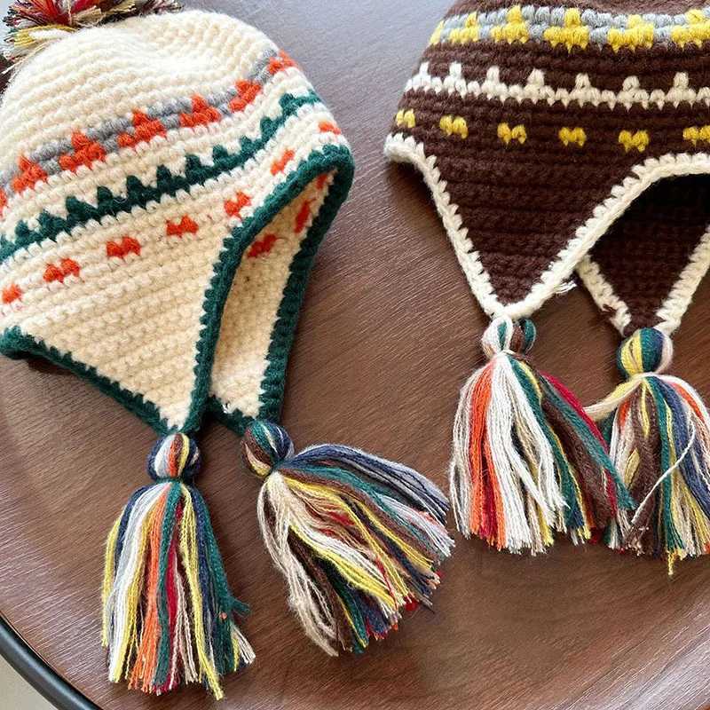MILANCEL Winter Retro Childrens Knitted Hats Girls Warm Beanie Childrens Colorful Ear Protection Caps Boys Lei Feng CapsXJ241213
