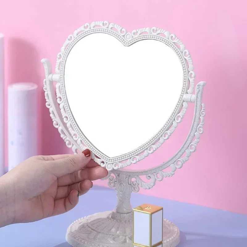 Pink Heart Shape European-Style Retro Make Up Mirror Lovely Girl Oval Princess Cosmetic Creative retro Girls Student DormitoryXJ241213