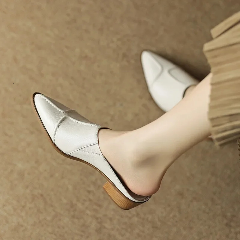 Sexy High Heel Mules Ladies Leather Sole Slippers Women Pointed Toe Platform Mules Slip on Shoes Woman 241213
