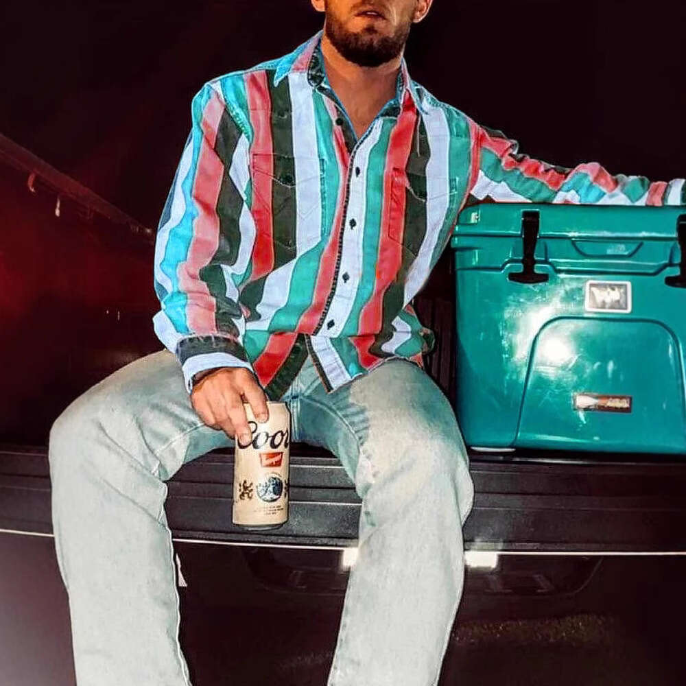 Western Style Colorful Striped European American Sleeved Men's Long Customized Foreign Trade Shirt, Trendy Clothing, Fashionable And Casual Tempe
