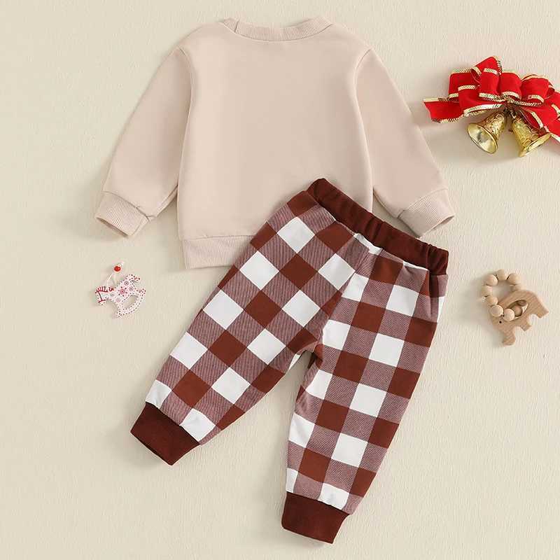 Baby girl boy Christmas set reindeer snowflake print long sleeved hooded sweatshirt with striped pants suitable for young children W241213