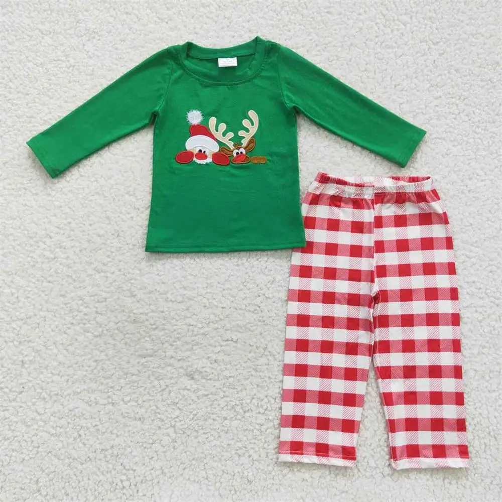 Wholesale childrens embroidery sets long sleeved tops pants boys and girls plain sleepwear childrens and toddlers Santa Claus sets W241213