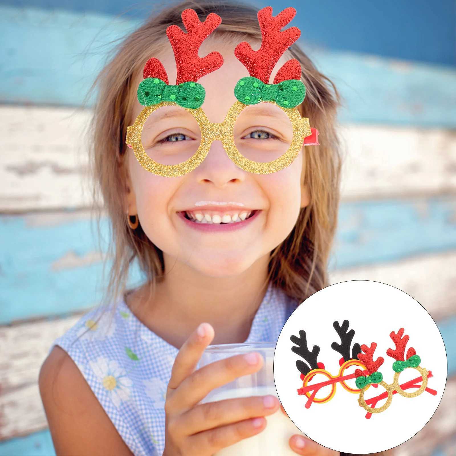 Sunglasses 12PCS Christmas Funny Glasses Creative Antler Sunglasses Photo Props for Kids Party Favors (Green/Brown/Silver/Red) H241213
