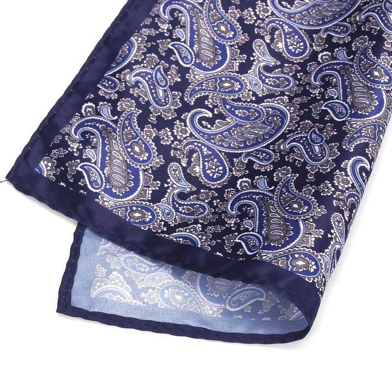 Mens Handle Retro Paisley Printed Pocket Square Polyester Silk Soft Hanks Wedding Party Business Chest Towel Hanki Gift W241213
