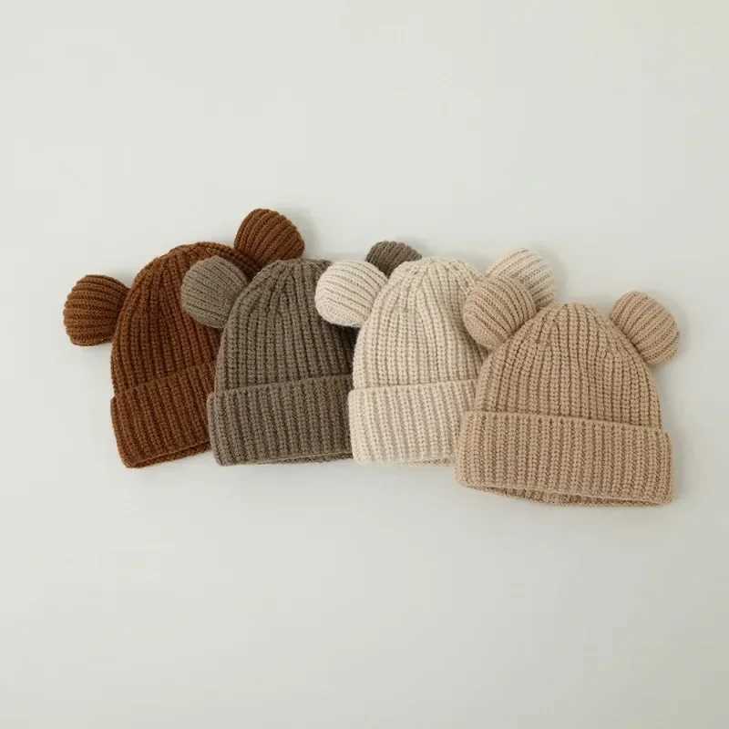 Sweet Warm Bear Beanie for Toddler Boy Girl Beige Coffee Color Bear Ear Crochet Bonnet Autumn Warm Winter Knitted HatXJ241213