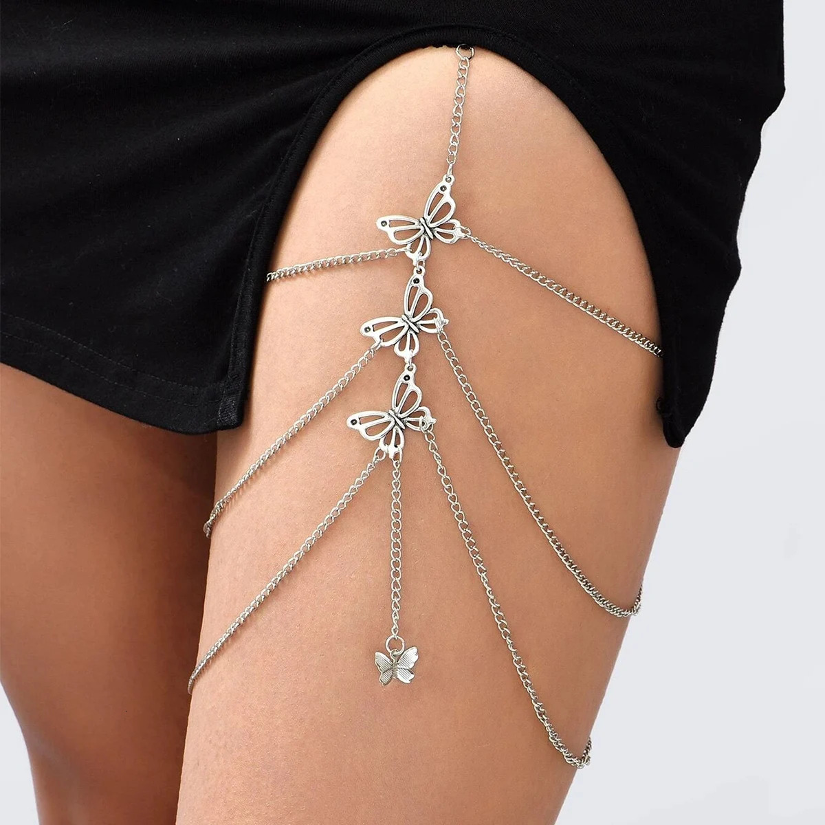 1pc sexy butterfly womens thigh chain elastic multilayer long leg fashion body accessories 241213