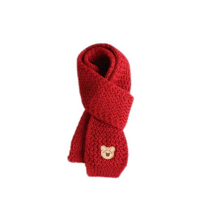 Scarves Wraps New Trendy Kid Scarf Boys Girls Cute Knitted Acrylic Warm Soft Small Baby Cartoon Bear Pattern Red Christmas H2412134A0I