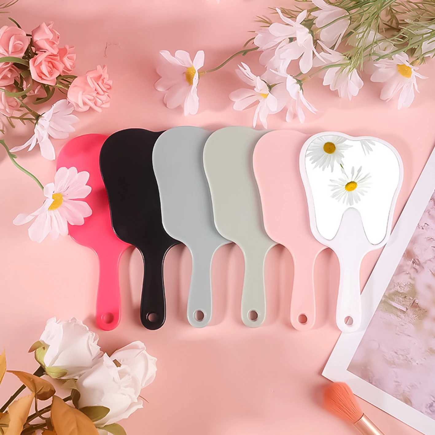 1 Pc Tooth Shape Handheld Mirror 8.5x16cm Small Size Cute Portable High Definition Dental Makeup Mirrors With Handle For GirlsXJ241213