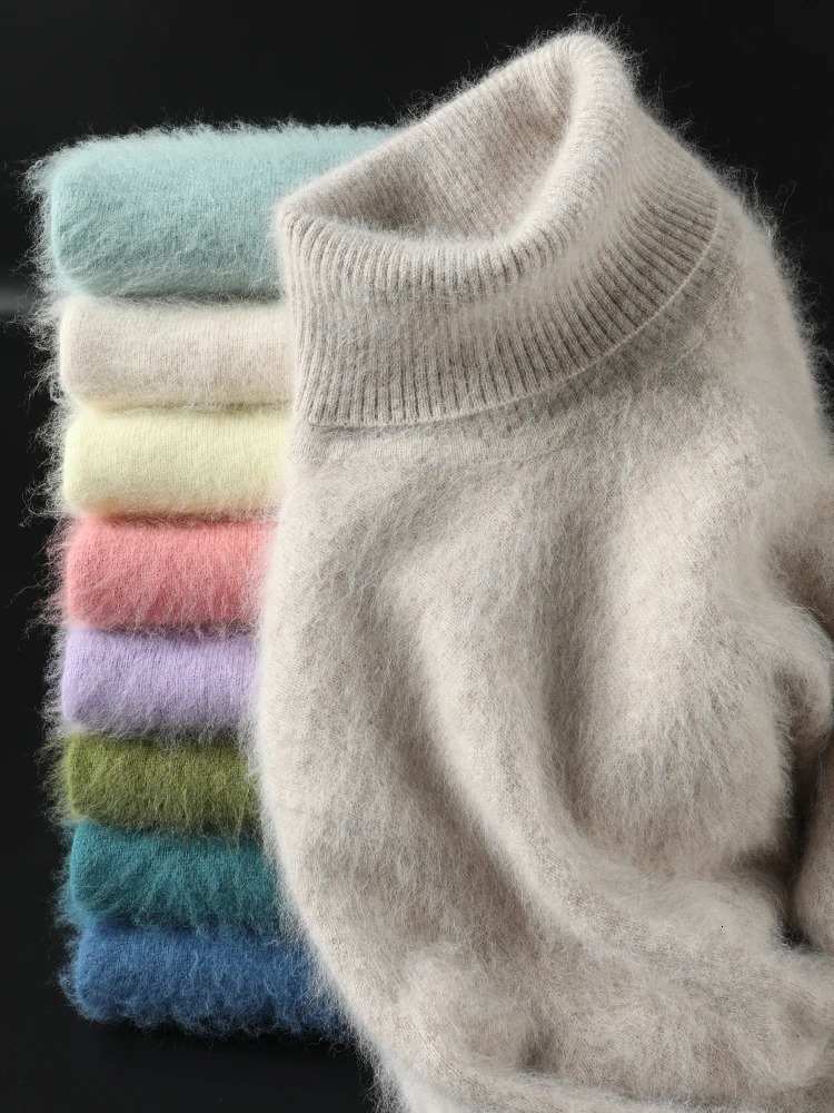 100 Mink Cashmere Women Sweater Basic Bottoming Female Pullover Long Sleeve Knitwear Tops Turn Down Collar Autumn Winter 241203