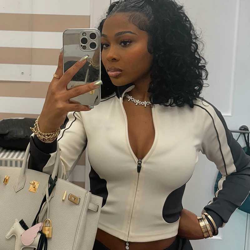 Women's Two Piece Pants CUTENOVA 2024 Autumn Stand Collar Slim Fitness Thin Crop Tops +Drawstring Shorts Two Pieces Set Racing Jacket Suit Women 