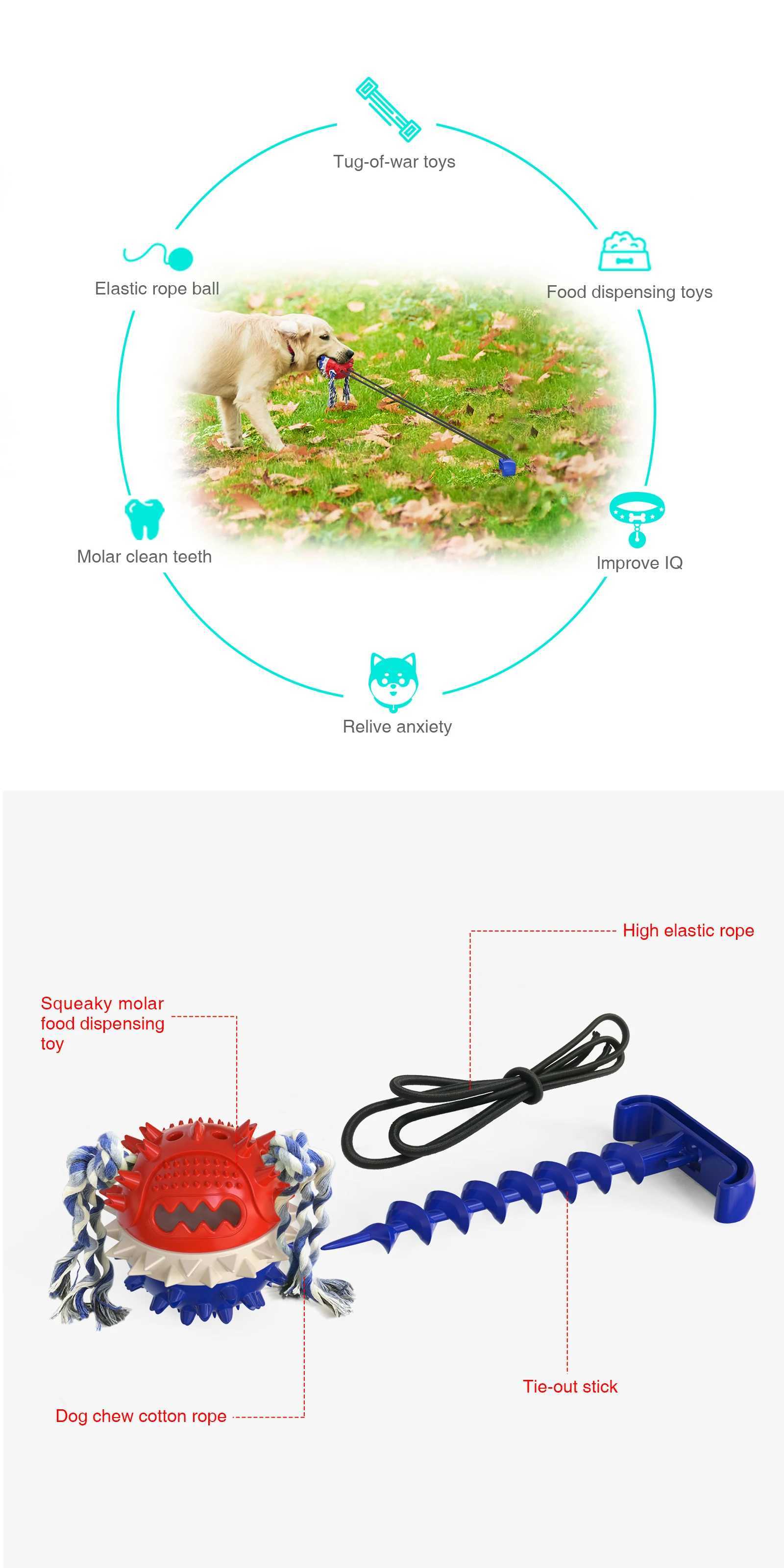 Interactive tug of war dog chew toy outdoor w/mole bite squeeze toy ball and bet pet ball puzzle toy aggressive chew X241213