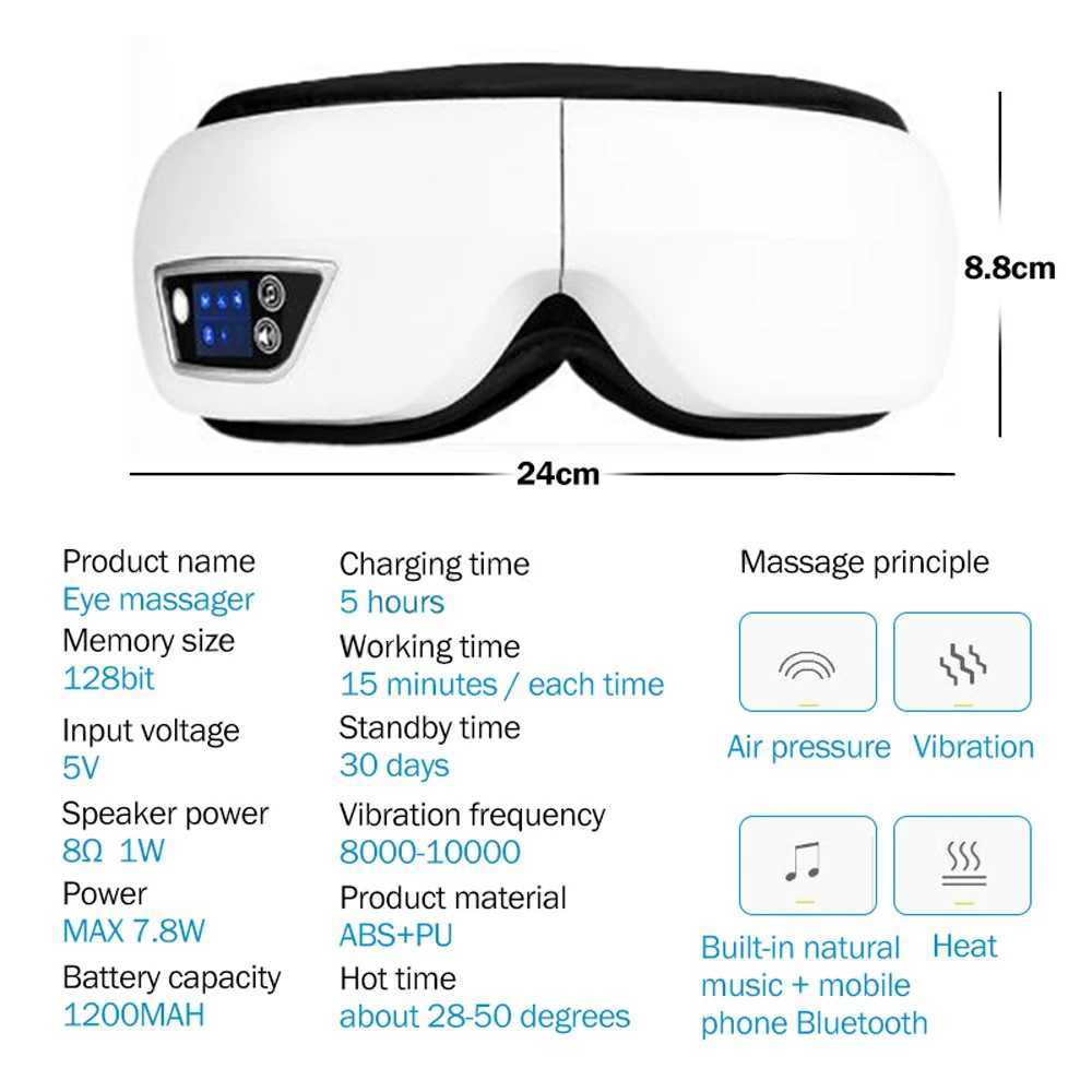 6D Intelligent Bluetooth Music Eye Massager Vibration Airbag Compression Eye Care Instrument Eye Massager W241213