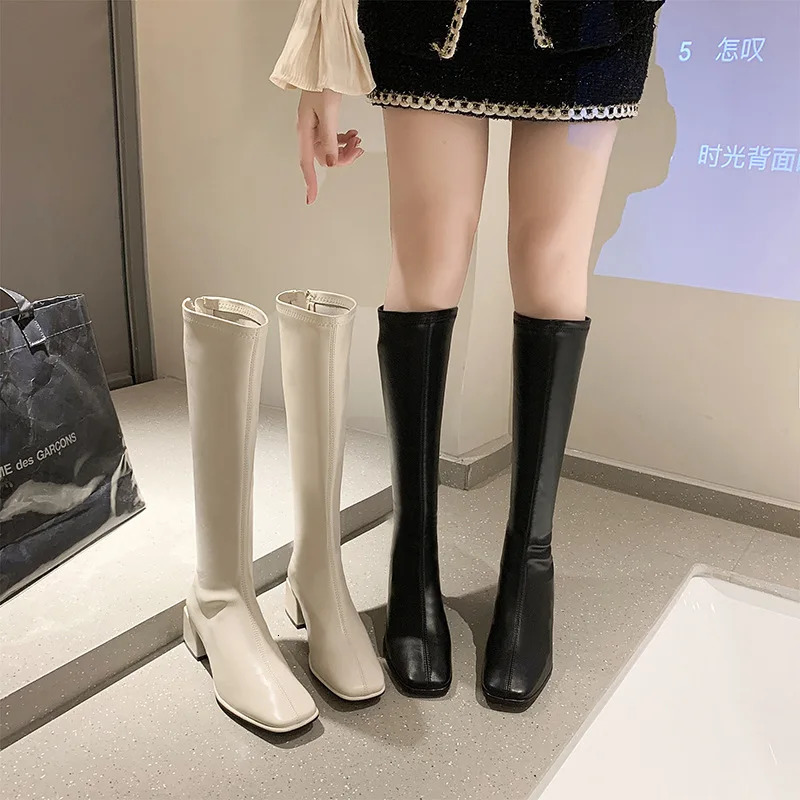 Winter Casual Fashion Womens Elastic Tight Boots Solid Color Thin Temperature Fashion Boots Large Size Knight Boots 241213