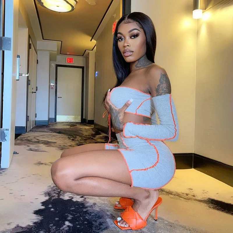 Women's Two Piece Pants Off Shoulder Sexy Top+Biker Shorts Sets Women Patchwork Bandage Backless 2 Piece Outfits Strt Style Summer Y241213F3B4