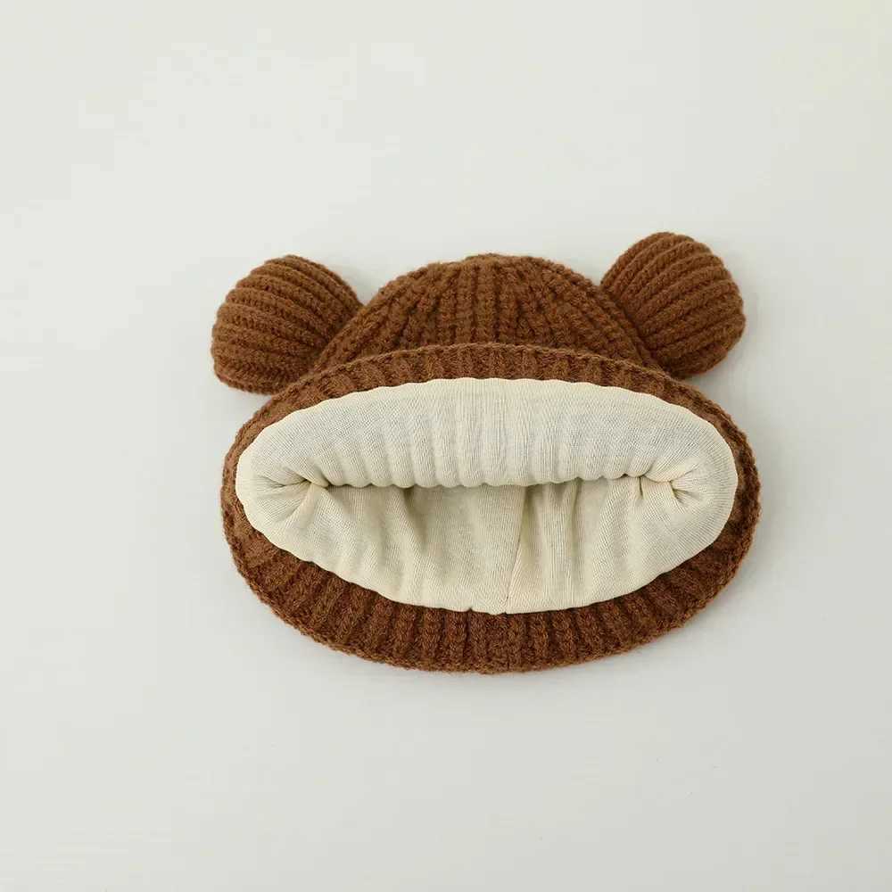 Sweet Warm Bear Beanie for Toddler Boy Girl Beige Coffee Color Bear Ear Crochet Bonnet Autumn Warm Winter Knitted HatXJ241213