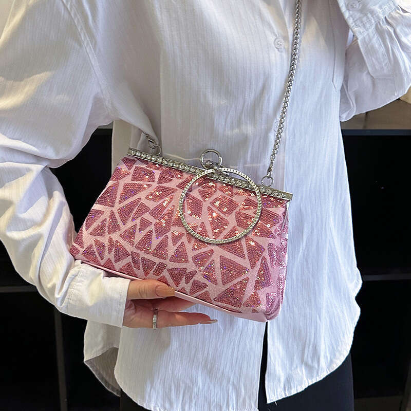 Bag women in 2024, with high-end feel a clip on handle. Small square bag for niche evening wear, dinner party single shoulder crossbody bag. 2024 new 