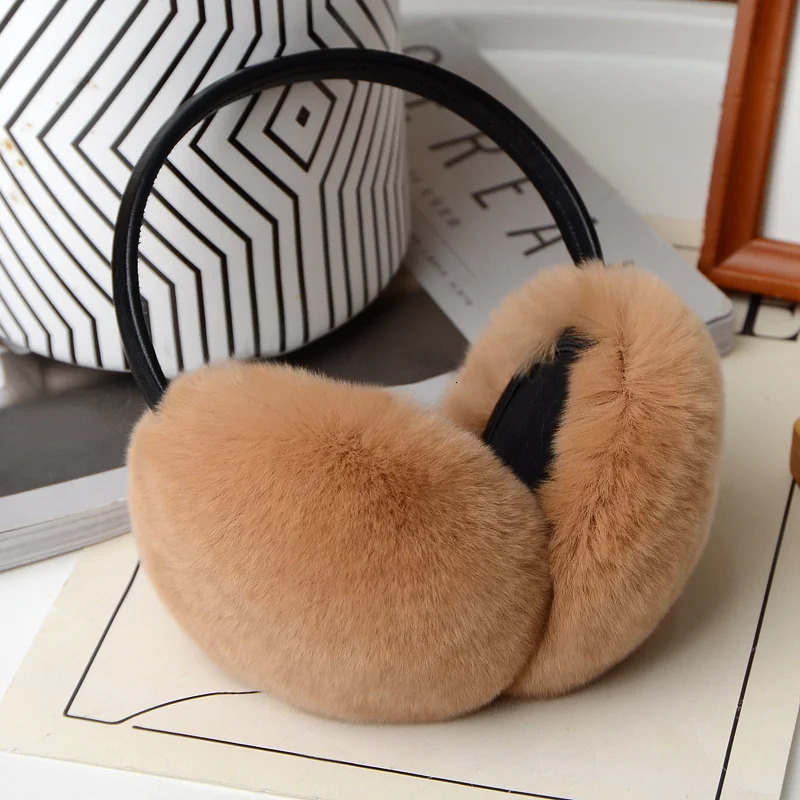 1 piece of solid color natural 100% Rex rabbit fur earmuffs soft plush earmuffs warm winter earmuffs outdoor cold earmuffs fur earmuffs 241211