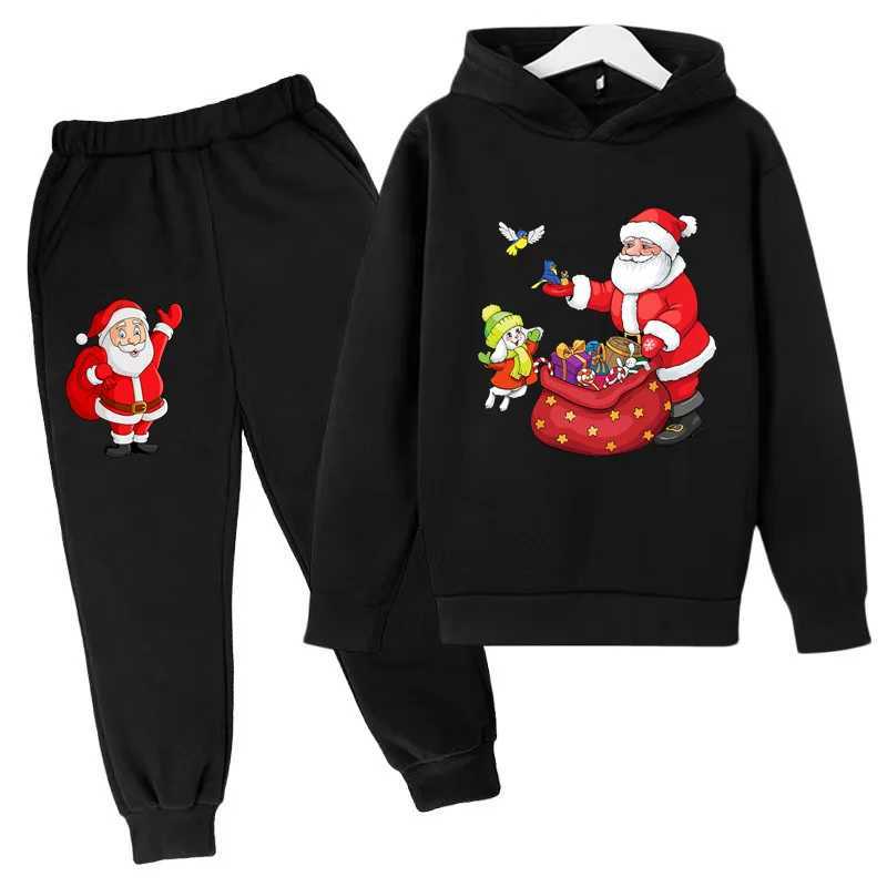 Fall/Winter Childrens Tracksuit Hoodie Set Santa Claus Pattern Christmas Gift 3-13 Years Old Top + Pantsuit Hooded Tracksuit W241213