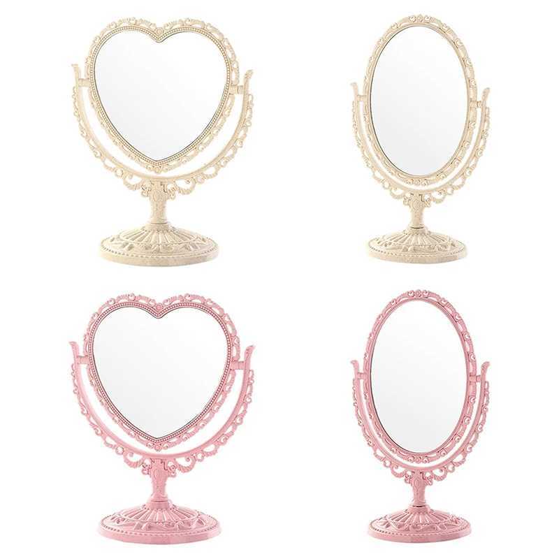 Cosmetic Heart-Shaped Mirror Functional Durable Desk Type Vintage European Style Makeup Mirror For Makeup Pocket Compact MirrorsXJ241213