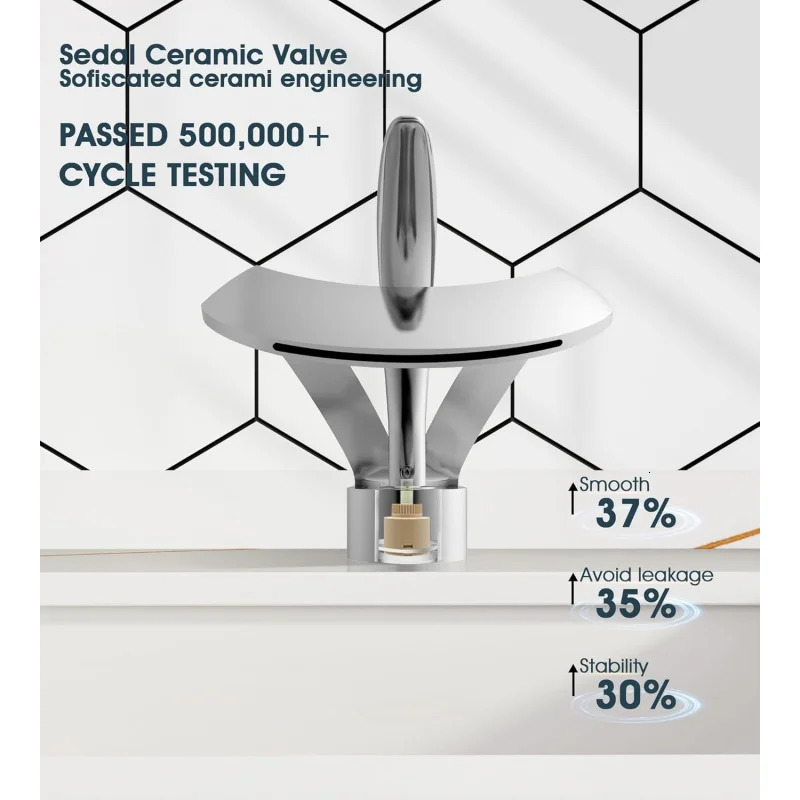 Waterfall chrome vanity sink faucet solid brass single handle bathroom basin with popup drying supply line 241211