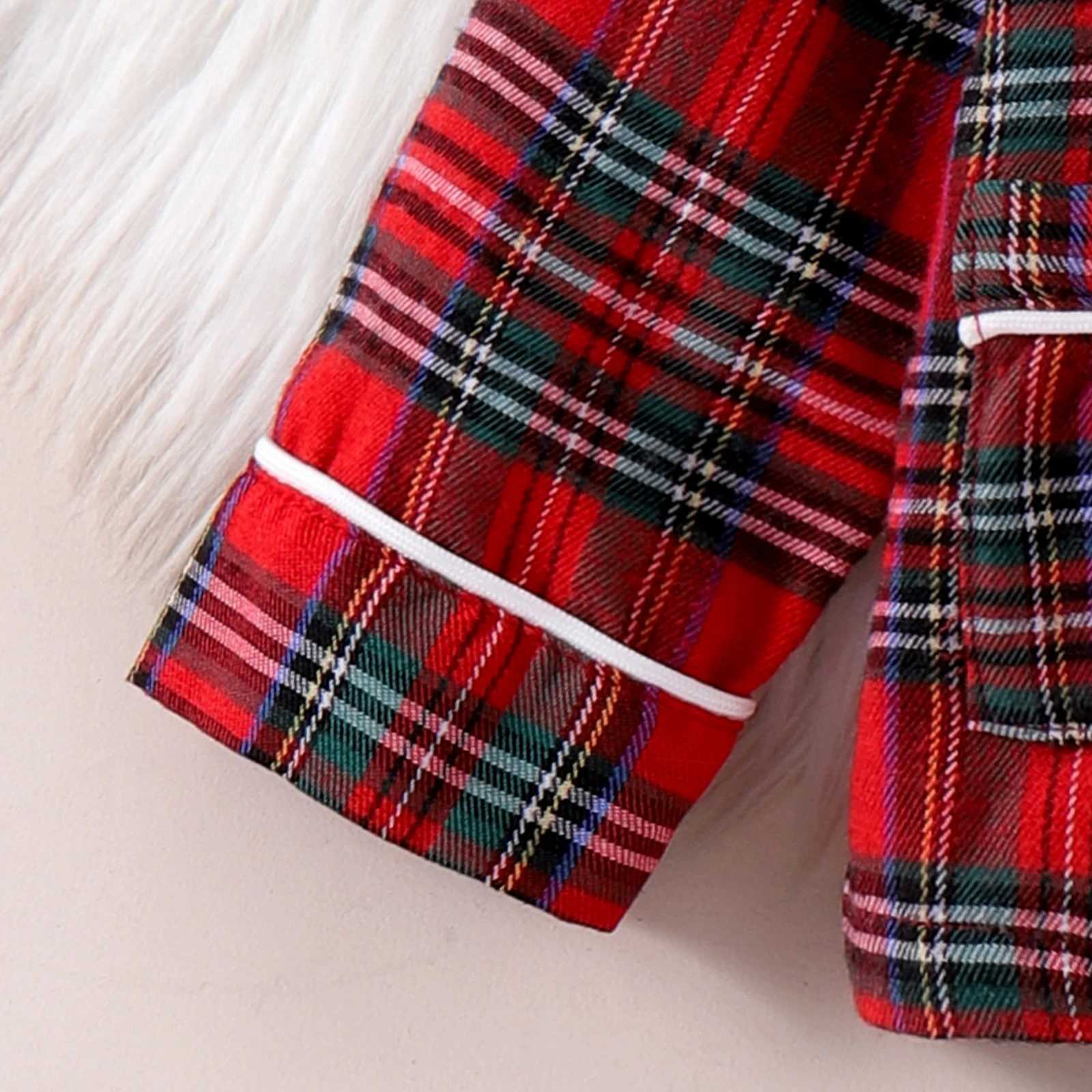 2PCS Autumn New Style For 1-3 Year Old Girls Comfortable And Fashionable Doll Collar Red Plaid Long-Sleeved Suit W241213