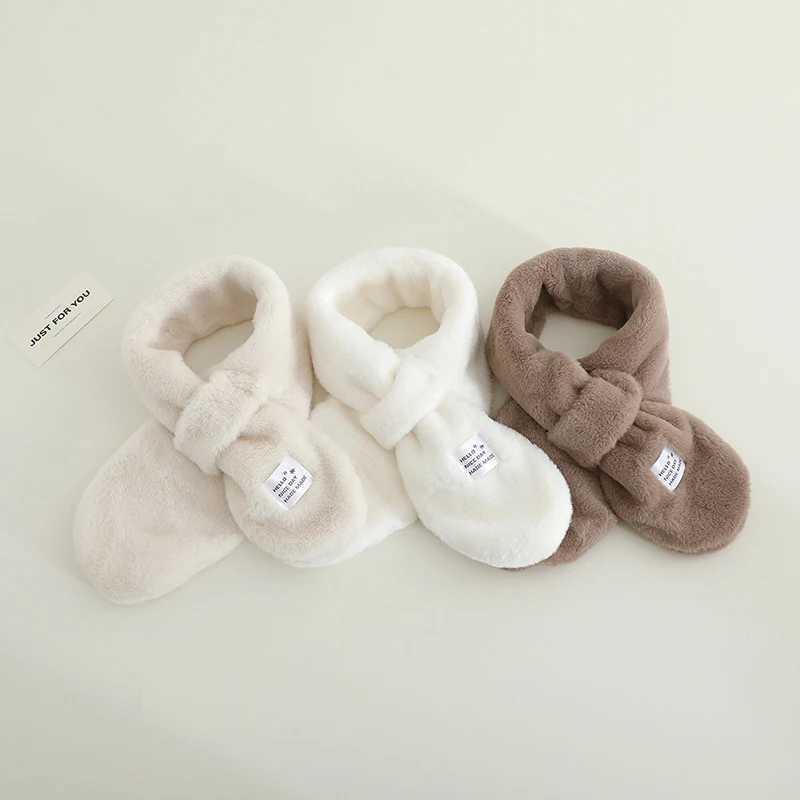 Scarves Wraps Solid Color Plush Baby Scarf Winter Warm Faux Fur Neckerchief for Infant Simple Anti-cold Kids Boy Girl Scarves H241213