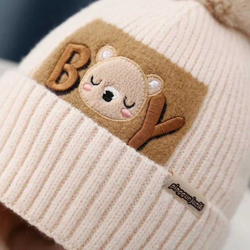 Winter Children Scarf Beanie Set 1-6year Baby Thick Woolen Knitted Hat Cute Kids Ear Protection Cap Toddler NeckerchiefsXJ241213